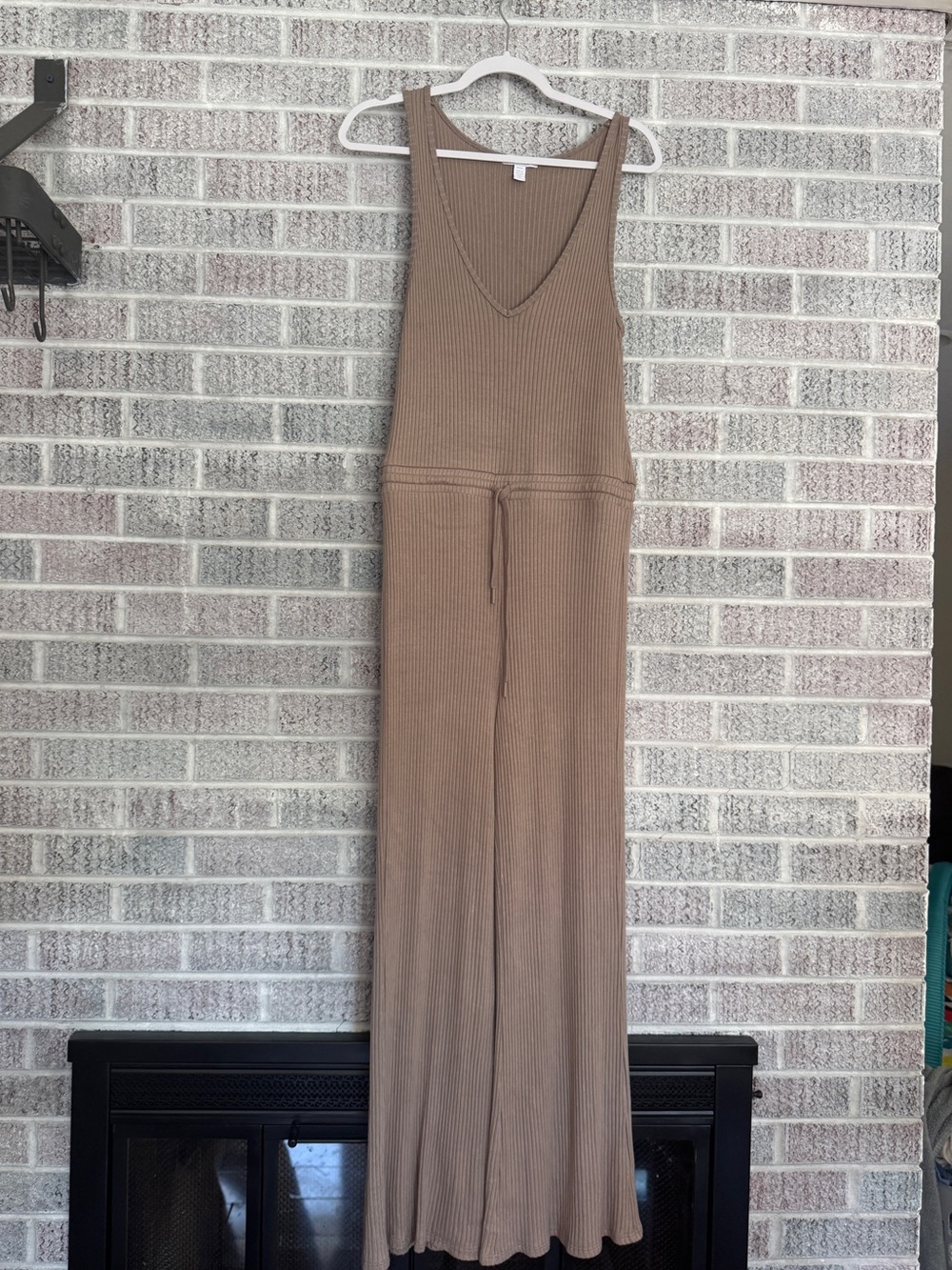 Beyond Yoga Ribbed Sleeveless Drawstring Jumpsuit - Taupe